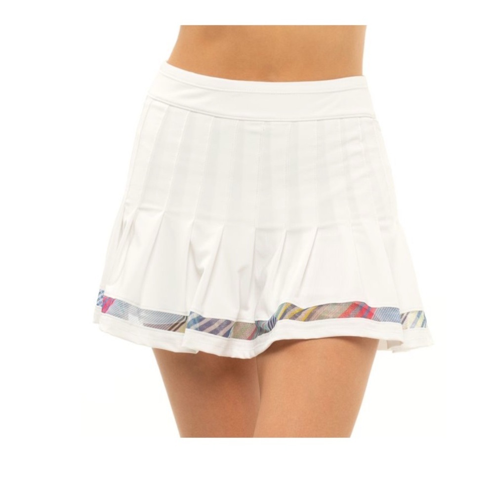 Lucky in Love White Pleated Mini Skirt with Multicolor Trim